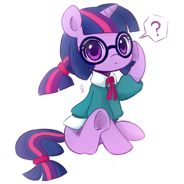 Size: 2000x2000 | Tagged: safe, artist:exceru-karina, derpibooru import, twilight sparkle, unicorn, adorkable, alternate hairstyle, clothes, cute, dork, filly, filly twilight sparkle, glasses, ponytail, shirt, solo, twiabetes, underhoof, unicorn twilight