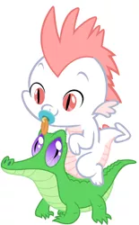 Size: 786x1267 | Tagged: artist:red4567, baby dragon, cute, derpibooru import, dragon, dragons riding gators, fizzabetes, fizzle, gummy, pacifier, riding, safe