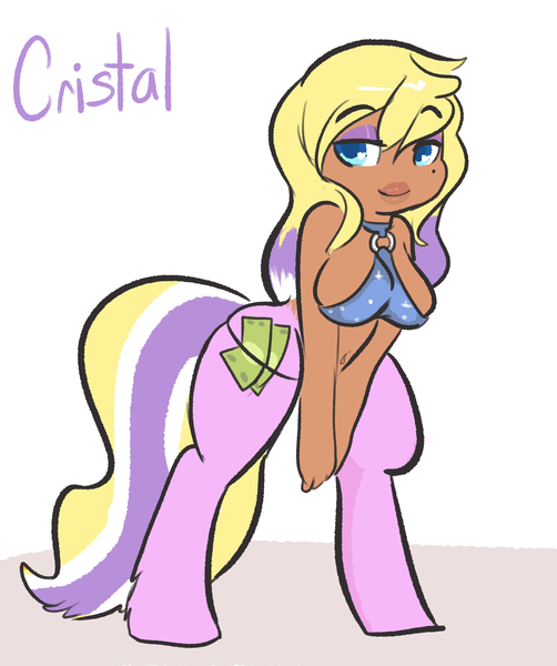 Size: 1292x1544 | Tagged: artist:mt, breasts, cleavage, derpibooru import, dollars, female, oc, oc:cristal, offspring, parent:diamond tiara, questionable, satyr, solo, solo female, unofficial characters only