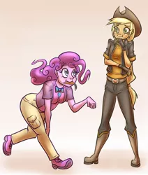 Size: 824x970 | Tagged: applejack, artist:countaile, boots, bowtie, cargo pants, carrot, clothes, derpibooru import, food, hat, human, humanized, pants, pinkie pie, pony coloring, safe, smiling
