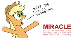 Size: 1500x800 | Tagged: safe, artist:doxel, derpibooru import, applejack, cyoa, cyoa:miracle, humor, solo, vulgar