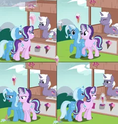 Size: 1864x1960 | Tagged: safe, artist:maedel2000, derpibooru import, starlight glimmer, trixie, oc, pony, unicorn, comic, dropped ice cream, female, food, ice cream, ice cream cone, ice cream shop, mare