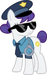 Size: 1024x1630 | Tagged: artist:blah23z, artist:korsoo, colored, color edit, copper top, cuffs, derpibooru import, edit, fashion police, hand cuffs, necktie, police, police officer, police uniform, rarity, recolor, safe, solo, sunglasses