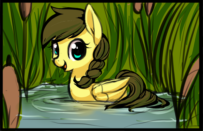 Size: 956x618 | Tagged: safe, artist:starshinebeast, derpibooru import, oc, oc:nemsee, unofficial characters only, duck pony, pegasus, pony, adorable face, cute, diabetes, female, mare, pegaduck, reeds, sketch, solo, swimming