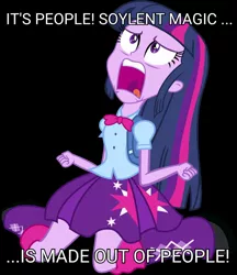 Size: 830x962 | Tagged: artist needed, safe, derpibooru import, twilight sparkle, twilight sparkle (alicorn), equestria girls, dark comedy, dark joke, fanmade reference, female, meme, parody, screaming, shocking revelation, solo, soylent green