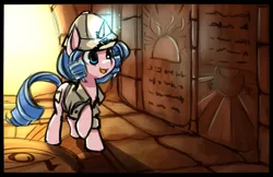 Size: 1224x792 | Tagged: safe, artist:starshinebeast, derpibooru import, oc, oc:opuscule antiquity, unofficial characters only, pony, unicorn, adventure, clothes, explorer outfit, female, mare, sketch, solo