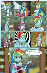 Size: 771x1200 | Tagged: source needed, semi-grimdark, suggestive, artist:ohohokapi, deleted from derpibooru, derpibooru import, edit, editor:stepfordcrimson, rainbow dash, human, equestria girls, assisted exposure, belly button, brainwashing, breasts, cleavage, clothes, comic, covering, cutting, dialogue, dress, embarrassed, embarrassed nude exposure, female, humiliation, hypnosis edit, kidnapped, maid, maid cafe, manip, mind control, missing shoes, nudity, rainbow dash always dresses in style, scissors, shock collar, skirt, skirt pull, slave, slavery, spiral, sweatdrop, swirly eyes, teary eyes, tomboy taming, torn clothes, torture, undressing, waitress