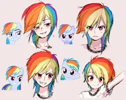 Size: 2070x1645 | Tagged: artist:odaefnyo, bust, cute, derpibooru import, expressions, eye clipping through hair, faic, female, filly rainbow dash, human, humanized, looking at you, multeity, portrait, rainbow dash, safe, simple background, smiling, smug, smugdash