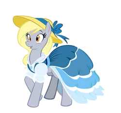 Size: 1080x1007 | Tagged: safe, artist:moostargazer, derpibooru import, derpy hooves, pegasus, pony, clothes, dress, female, mare, simple background, solo