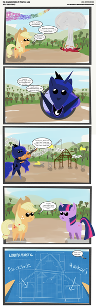 Size: 2223x7145 | Tagged: absurd resolution, applejack, artist:perfectblue97, barn raising, blackjack and hookers, blueprint, comic, derpibooru import, fruit bat, futurama, pointy ponies, princess luna, racist barn, safe, twilight sparkle, violin