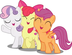 Size: 5000x3825 | Tagged: absurd resolution, adorabloom, apple bloom, artist:dashiesparkle, artist:lahirien, cute, cutealoo, cutie mark crusaders, derpibooru import, diasweetes, eyes closed, open mouth, ponyscape, raised hoof, safe, scootaloo, simple background, squishy cheeks, .svg available, sweetie belle, the cmc's cutie marks, the magic inside, the mane attraction, transparent background, trio, vector