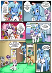 Size: 1280x1804 | Tagged: artist:anibaruthecat, artist:redoxx, colored, comic, comic:cutiemark check-up, derpibooru import, dialogue, engrish, fillycon, grammar error, nurse outfit, oc, oc:cobalt, rumble, speech bubble, suggestive, sweetie belle, tag-a-long, underhoof