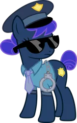 Size: 1024x1630 | Tagged: safe, artist:blah23z, color edit, derpibooru import, edit, copper top, princess luna, earth pony, pony, colored, female, guffs, hand cuffs, hat, mare, necktie, palette swap, police, police officer, police uniform, recolor, solo, sunglasses