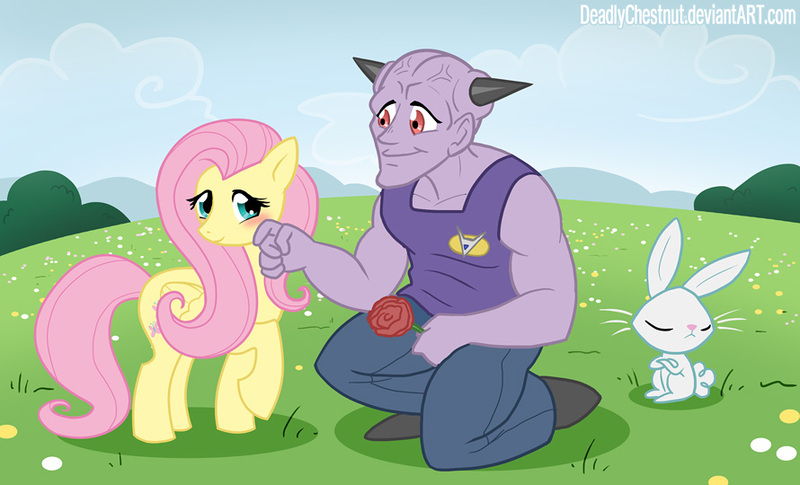 Size: 890x540 | Tagged: angel bunny, artist:deadlychestnut, captain ginyu, crossover, derpibooru import, dragon ball z, fluttershy, safe