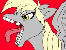 Size: 2048x1556 | Tagged: safe, artist:brainiac, derpibooru import, derpy hooves, pegasus, pony, angry, female, mare, physical vulgar, simple background, solo, tongue out