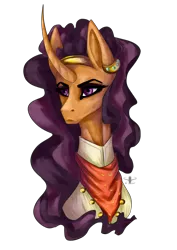 Size: 1600x2263 | Tagged: safe, artist:1cassar, derpibooru import, saffron masala, pony, unicorn, spice up your life, bust, curved horn, female, mare, portrait, simple background, solo, transparent background