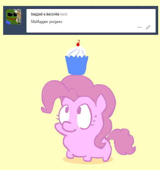 Size: 550x585 | Tagged: safe, artist:yipsy, derpibooru import, pinkie pie, animated, ask, cupcake, food, solo, tumblr