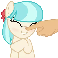 Size: 5400x5420 | Tagged: safe, artist:slb94, derpibooru import, coco pommel, earth pony, human, pony, absurd resolution, blushing, boop, bronybait, cocobetes, cute, eyes closed, female, hand, mare, simple background, smiling, transparent background, vector