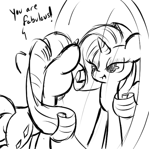 Size: 500x500 | Tagged: artist:lightningnickel, derpibooru import, mirror, monochrome, rarity, reflection, safe, solo