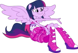 Size: 5854x4000 | Tagged: safe, artist:missgoldendragon, derpibooru import, twilight sparkle, twilight sparkle (alicorn), equestria girls, .svg available, absurd resolution, bare shoulders, boots, clothes, dress, fall formal outfits, high heel boots, ponied up, ponyscape, reaching out, simple background, sitting, sleeveless, smiling, solo, spread wings, strapless, transparent background, vector, wings