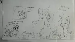 Size: 1280x720 | Tagged: safe, artist:tjpones, derpibooru import, princess celestia, princess luna, twilight sparkle, twilight sparkle (alicorn), alicorn, earth pony, pony, black and white, cake, cakelestia, chubby, crying, decadence, food, grayscale, lineart, monochrome, political cartoon, traditional art, treasure