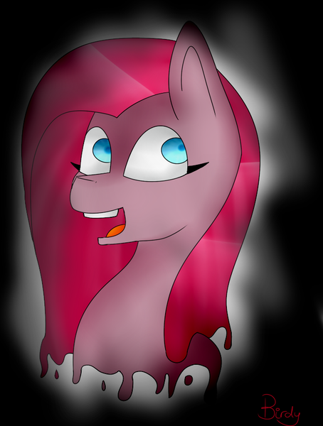 Size: 669x884 | Tagged: artist:birdyboop, big smile, bust, colored pupils, derpibooru import, dripping, insanity, pinkamena diane pie, pinkie pie, portrait, safe, solo