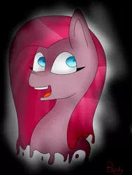 Size: 669x884 | Tagged: artist:birdyboop, big smile, bust, colored pupils, derpibooru import, dripping, insanity, pinkamena diane pie, pinkie pie, portrait, safe, solo