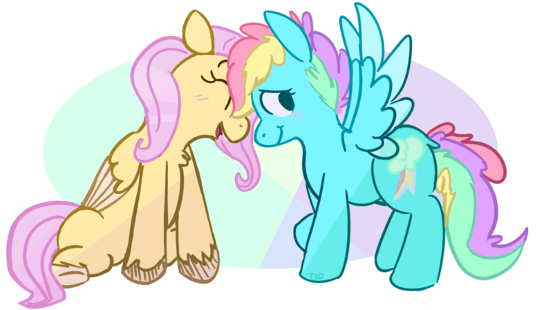 Size: 1280x719 | Tagged: safe, artist:thespoopydeer, derpibooru import, fluttershy, rainbow dash, female, flutterdash, lesbian, shipping