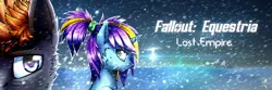 Size: 2160x720 | Tagged: artist:starfall-spark, blizzard, cover art, crystal empire, cyberpunk, derpibooru import, fallout equestria, fallout equestria: lost empire, hoofington, lighting, oc, oc:lore drive, oc:starfall spark, reflection, safe, snow, snowfall, unofficial characters only, winter