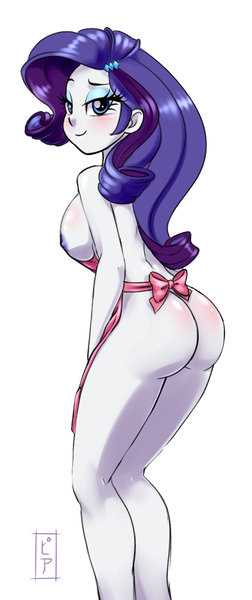 Size: 393x934 | Tagged: questionable, artist:pia-sama, derpibooru import, rarity, equestria girls, apron, ass, bedroom eyes, big breasts, blushing, breasts, busty rarity, clothes, female, looking at you, looking back, naked apron, nipple slip, nipples, nudity, rearity, sideboob, simple background, smiling, solo, solo female, stupid sexy rarity, white background