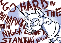 Size: 1198x859 | Tagged: angry, artist:nobody, derpibooru import, go hard in da paint, nightmare moon, open mouth, safe, sharp teeth, sketch, solo, song reference, vulgar, wacka flocka flame