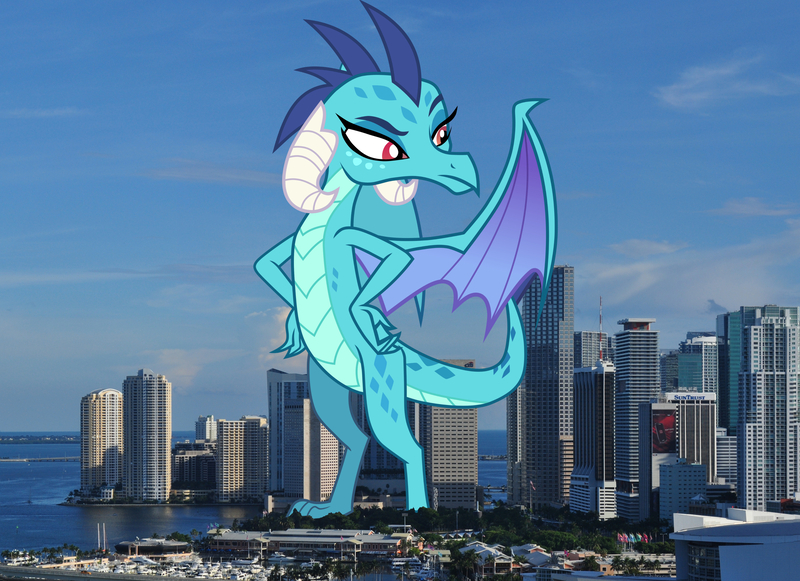 Size: 2890x2100 | Tagged: artist:outlaw4rc, artist:theotterpony, building, derpibooru import, dragon, dragoness, florida, giantess, irl, macro, miami, photo, princess ember, safe, skyscraper, solo