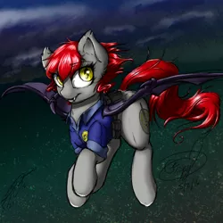 Size: 1024x1024 | Tagged: safe, artist:crispytee, artist:ravvij, derpibooru import, oc, oc:highground, oc:moral highground, unofficial characters only, bat pony, pony, colored sketch, cute, female, flying, mare, night, solo