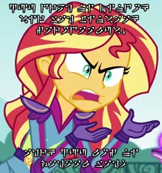 Size: 365x390 | Tagged: safe, derpibooru import, edit, edited screencap, screencap, sunset shimmer, equestria girls, friendship games, angry, caption, dovahkiin, exploitable meme, image macro, meme, skyrim, sunset is not willing to learn, the elder scrolls