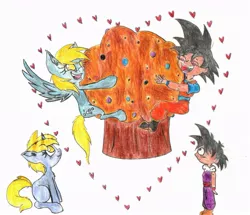 Size: 963x829 | Tagged: safe, artist:goremistress, derpibooru import, derpy hooves, dinky hooves, pegasus, pony, crossover, dragon ball z, dragonball z abridged, female, food, gohan, goku, mare, muffin