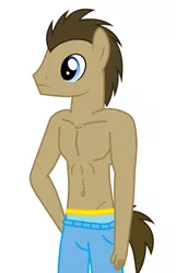 Size: 4086x6358 | Tagged: suggestive, derpibooru import, doctor whooves, time turner, anthro, absurd resolution, bare chest, belly button, boxers, clothes, male, pants, solo, solo male, topless, underwear