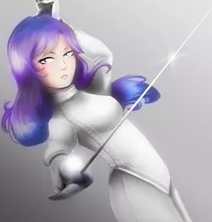 Size: 633x663 | Tagged: artist:gamblingfoxinahat, derpibooru import, epee, fencing, human, humanized, humanized oc, leotard, oc, oc:amber grace, offspring, parent:fancypants, parent:rarity, parents:raripants, safe, solo, sword, unofficial characters only, weapon