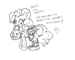 Size: 2120x1712 | Tagged: artist:leadhooves, clothes, clown, costume, derpibooru import, fashion disaster, monochrome, mouth hold, pinkie pie, safe, sketch, solo, tutu