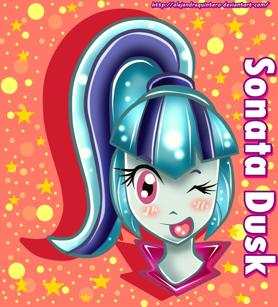 Size: 3000x3314 | Tagged: safe, artist:alejandraquintero, derpibooru import, sonata dusk, equestria girls, blushing, solo, wink