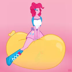 Size: 1360x1360 | Tagged: safe, artist:kurohoof, derpibooru import, pinkie pie, equestria girls, ;p, balloon, balloon sitting, bracelet, breasts, busty pinkie pie, female, jewelry, looking at you, nail polish, ribbon, solo, tongue out, wink