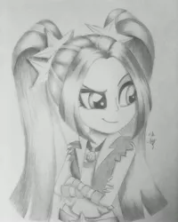 Size: 3024x3779 | Tagged: safe, artist:theasce, derpibooru import, aria blaze, equestria girls, rainbow rocks, drawing, grayscale, monochrome, solo, traditional art