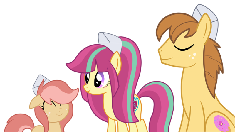 Size: 1152x648 | Tagged: safe, artist:luckyclau, derpibooru import, donut joe, sour sweet, oc, oc:rose canella, ponified, equestria girls, equestria girls ponified, family, female, filly, offspring, parent:donut joe, parent:sour sweet, shipping