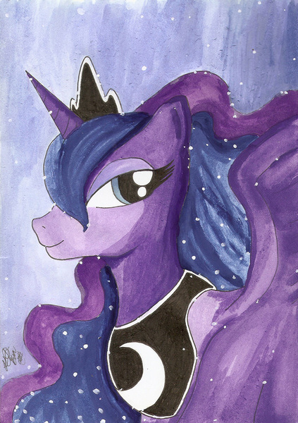 Size: 683x968 | Tagged: artist:biachunli, derpibooru import, princess luna, safe, solo, traditional art, watercolor painting