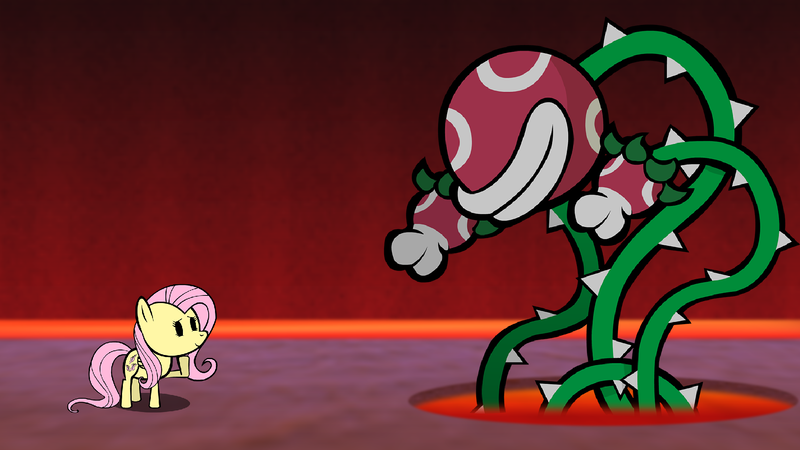 Size: 1920x1080 | Tagged: artist:dashiemlpfim, artist:yoshigreenwater, crossover, derpibooru import, fluttershy, lava piranha, nintendo, nintendo 64, paper mario, paper pony, piranha plant, safe, super mario bros., vector