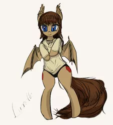 Size: 1512x1678 | Tagged: suggestive, artist:lunebat, derpibooru import, oc, oc:lunette, unofficial characters only, bat pony, semi-anthro, arm hooves, clothes, female, mare, panties, solo, solo female, underwear