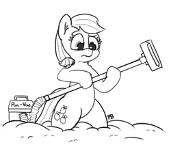 Size: 1280x1101 | Tagged: safe, artist:pabbley, derpibooru import, applejack, pony, 30 minute art challenge, bipedal, dust, monochrome, quicksand, sketch, solo, vacuum cleaner