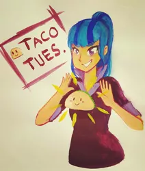 Size: 1080x1276 | Tagged: safe, artist:mlp-hearts, derpibooru import, sonata dusk, equestria girls, rainbow rocks, food, humanized, sonataco, taco, taco tuesday, that girl sure loves tacos