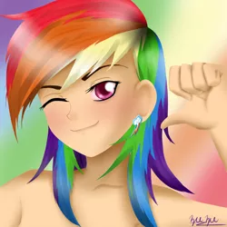 Size: 1000x1000 | Tagged: artist:zeezeepearl, derpibooru import, human, humanized, rainbow dash, safe, solo