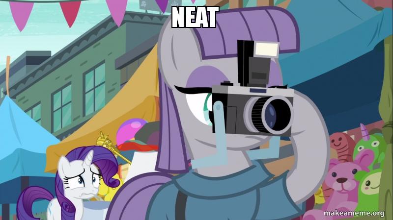 Size: 800x449 | Tagged: camera, derpibooru import, futurama, image macro, maud pie, meme, neat, rarity, safe, scepter, the gift of the maud pie, twilight scepter