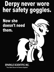 Size: 4800x6400 | Tagged: safe, artist:zvn, derpibooru import, derpy hooves, pegasus, pony, absurd resolution, black background, female, happy, mare, meme, monochrome, open mouth, poster, raised hoof, safety, safety goggles, sign, simple background, smiling, solo
